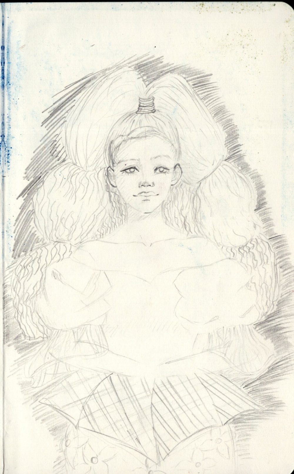 From the 10th grade sketchbook of artist Osayamen Okungbowa, Sketch, inspired by Chris Ofili's works on paper. IG: @yamen_ok
