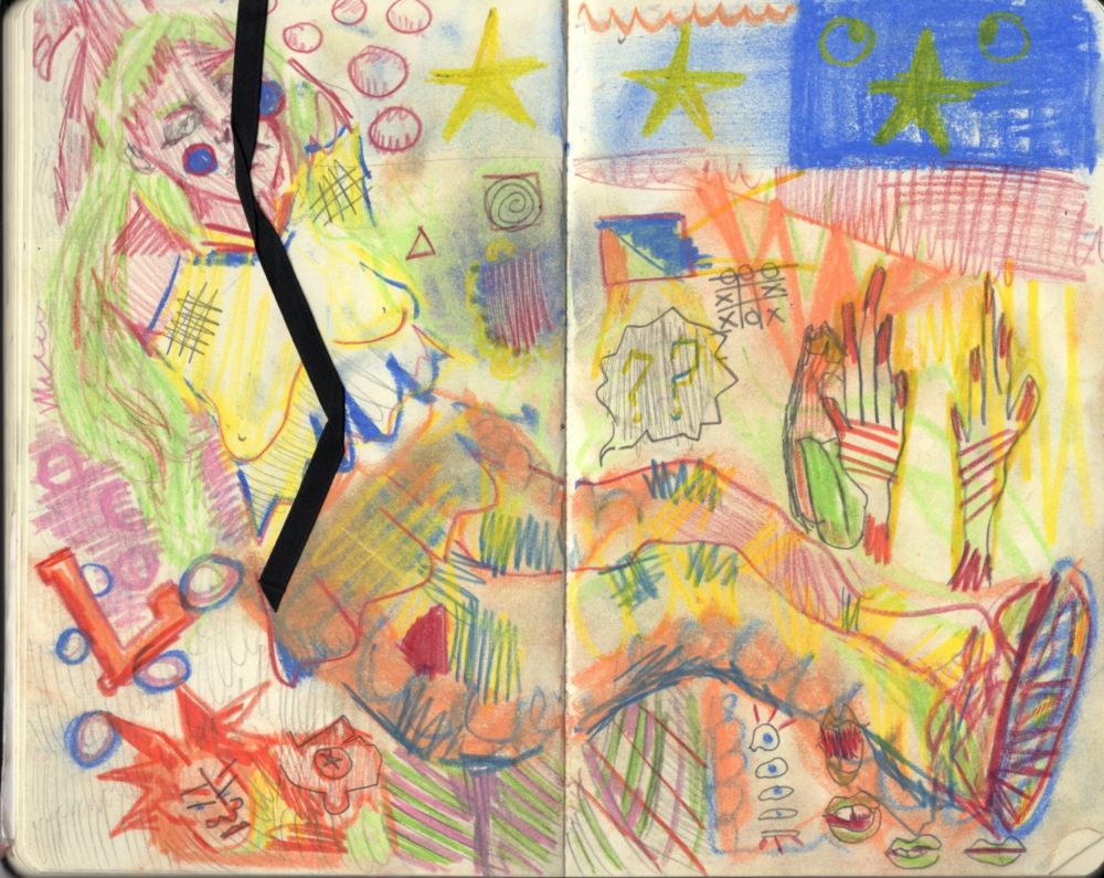 From the 9th grade sketchbook of artist Lia Shorer. ﻿Exercise inspired by Walter Price’s hard pressure color blocking techniques. ﻿IG: @liashrr
