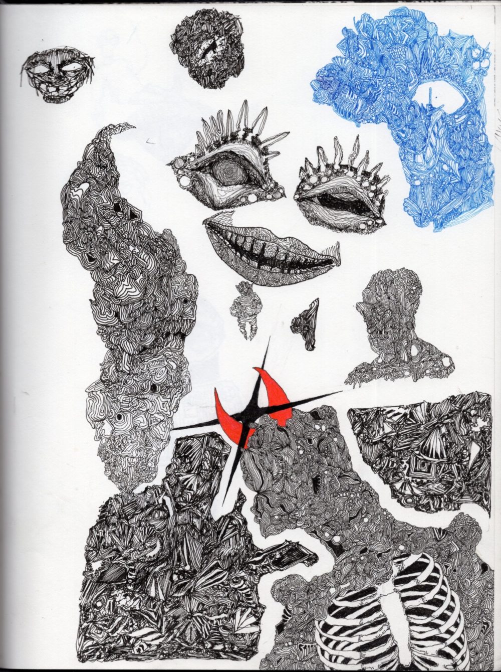 From the personal high school sketchbook of artist Kaleo Aitcheson, Pen drawings 4. ﻿IG: ﻿@kaleosol