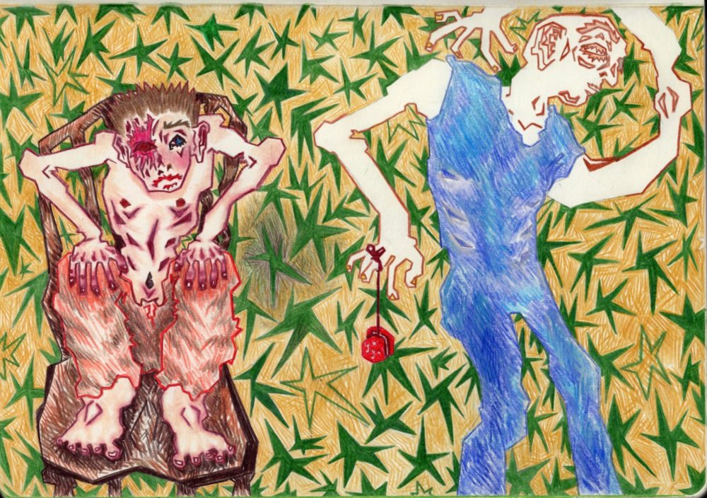 From the personal high school sketchbook of artist Sadie Chorao, Color pencil sketchbook spread